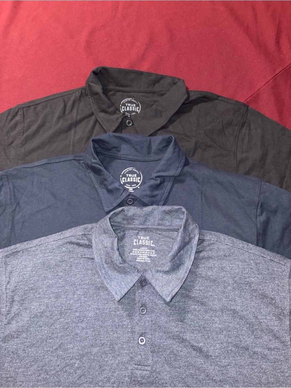 True Classic Polo Shirt - Black, Navy, Heather blue size Large